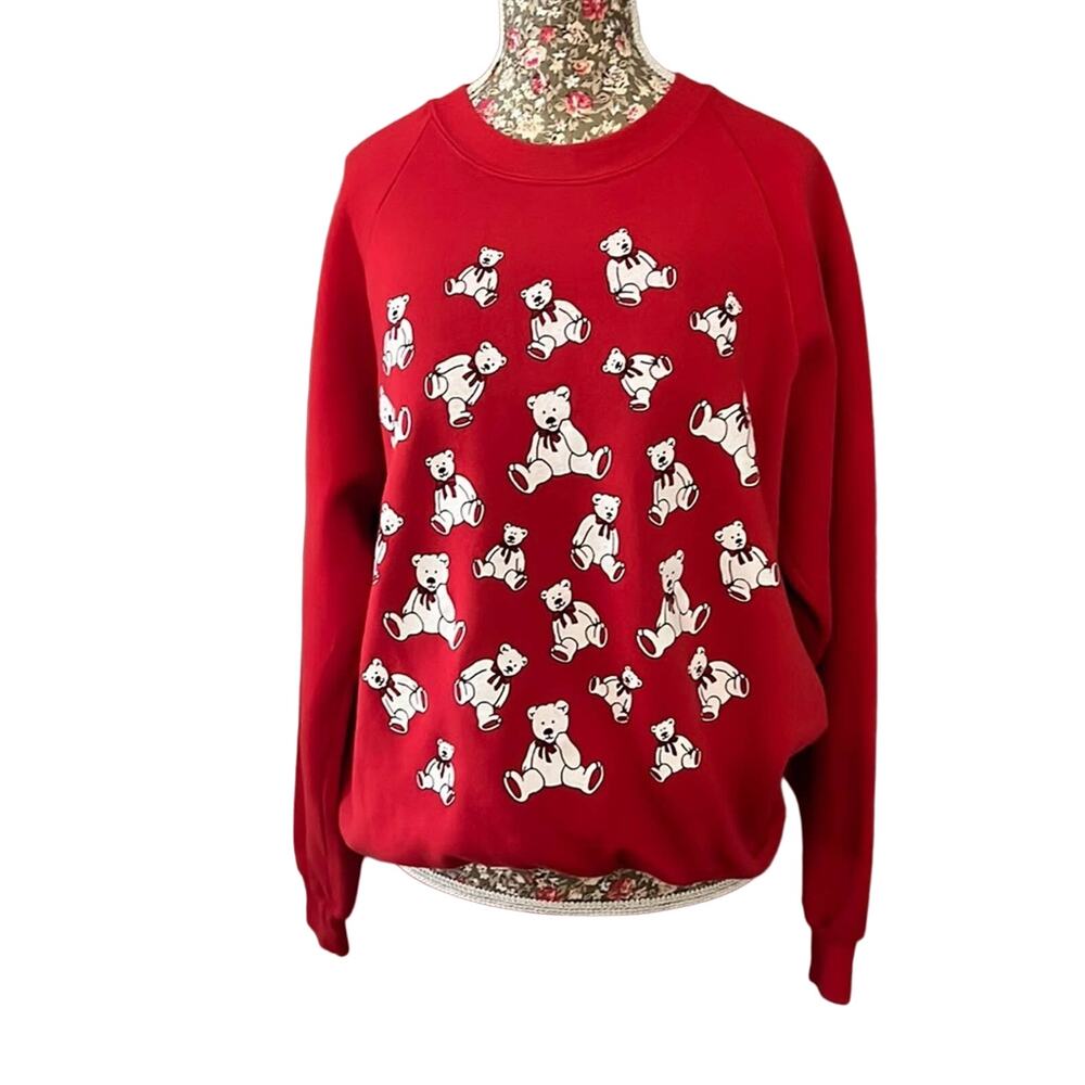 American Vintage Teddy Bears Bows Coquette Crewneck Christmas Sweatshirt size L